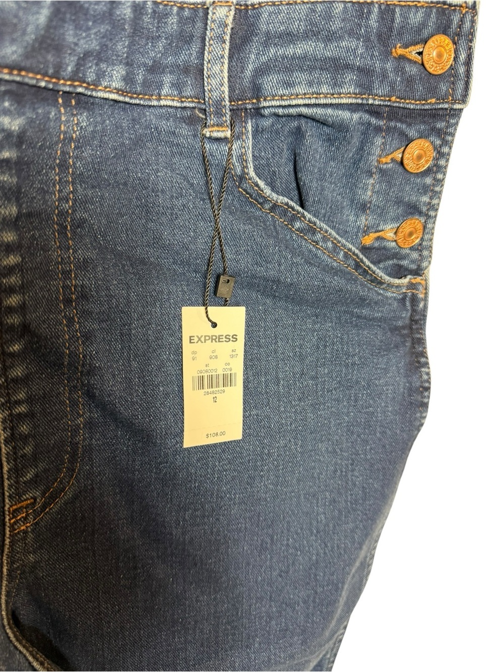 Express Dark Blue Denim Overalls with Knee Rips - Picture 4 of 7
